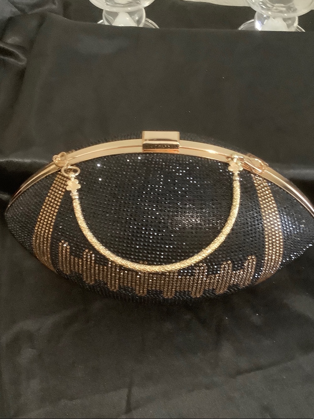 Black and Gold Sequin Evening Clutch Football - Picture 5 of 5